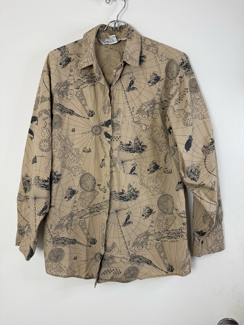 Diane Von Furstenberg vintage map print button-down shirt. M